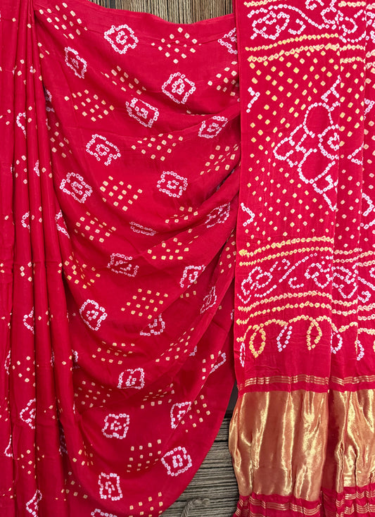 Red gajji silk rai bandhani  sari