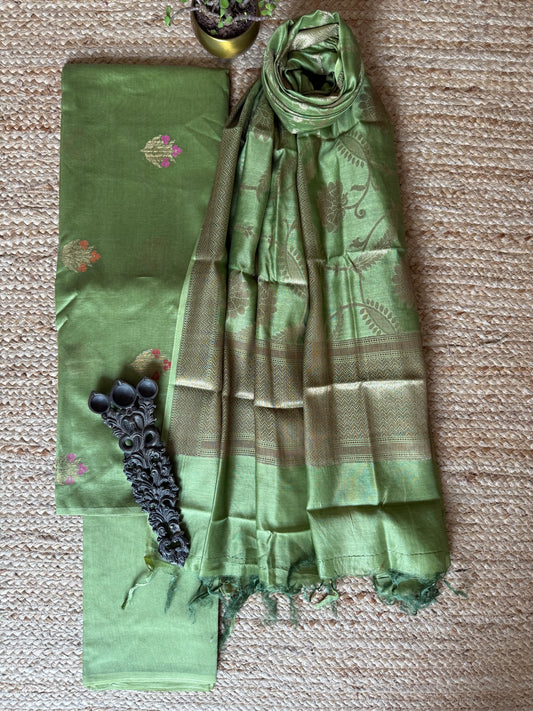 Sea Green Chanderi handloom Banarsi Booti three piece suit