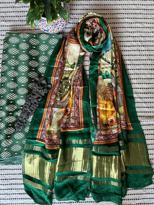 GREEN MASHRU SILK KURTA WITH PATOLA PRINT MODAL SILK DUPATTAS