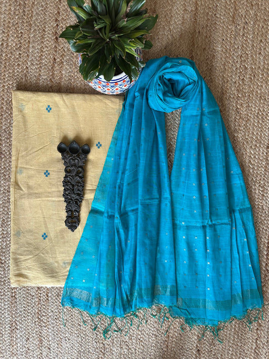 LEMON YELLOW JAMDANI WOVEN MULL KURTA WITH DUPATTA