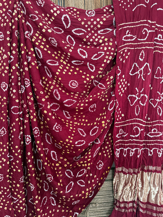 Maroon gajji silk rai bandhani  sari