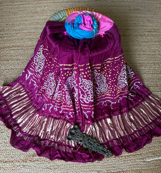 Multi rai bandhani gajji silk Handcrafted Gharchola dupatta