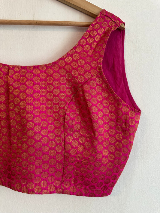 HOT PINK BROCADE BLOUSE   WITHOUT SLEEVES