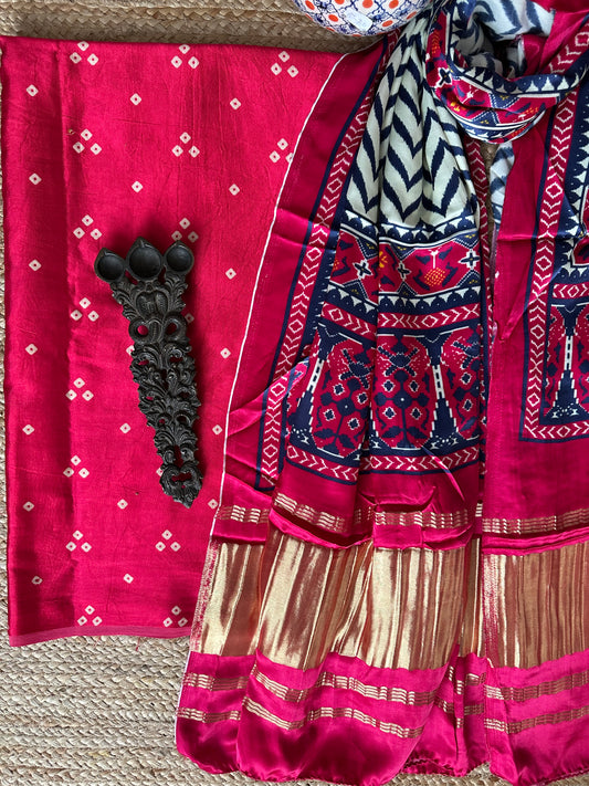 PINK MASHRU  SILK KURTA WITH PATOLA HANDCRAFTED MODAL SILK DUPATTA PS-102