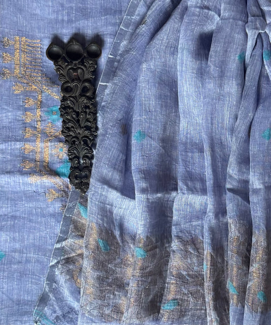 LIGHT PURPLE WOVEN LINEN JAMDANI KURTA SET LJS- 2013