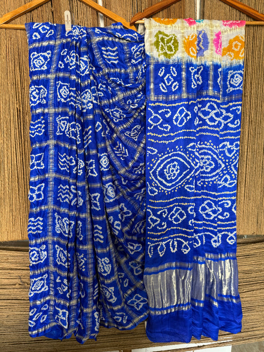 INK BLUE & MULTI COLOUR GAJJI SILK GHARCHOLA RAI BANDHANI GAJJI SARI  BS- 2012