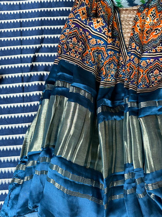 BLUE  MASHRU  SILK KURTA WITH PATOLA HANDCRAFTED MODAL SILK DUPATTA