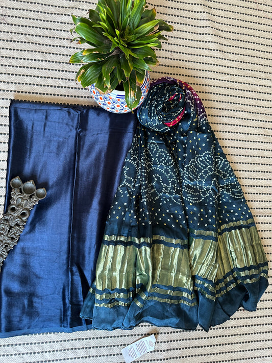 BLUE MASHRU  SILK KURTA WITH PATOLA PRINT MODAL SILK DUPATTAS