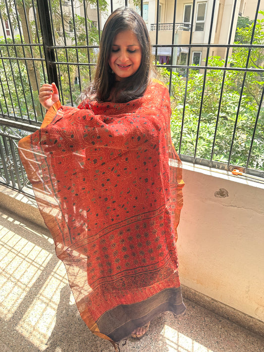 MAROON AJRAKH  LINEN SILK HANDBLOCK SUIT SET