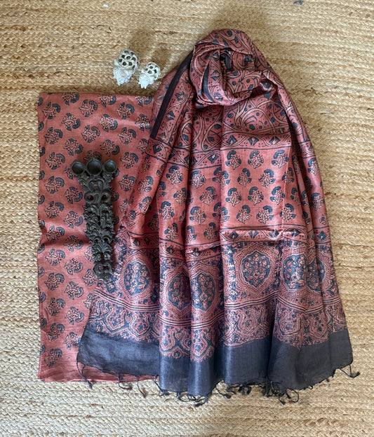 BALLERINA PINK AJRAKH TUSSAR SILK HANDBLOCK SUIT SET TSS- 2