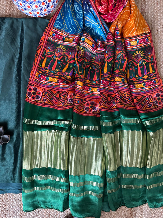 BOTTLE GREEN MASHRU SILK KURTA WITH PATOLA HANDCRAFTED MODAL SILK DUPATTA PS-67
