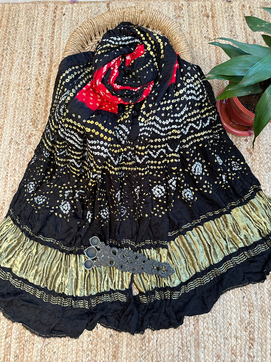 BLACK RED CHANDMUKHI GAJJI SILK HANDWOVEN AJRAKH DUPATTA