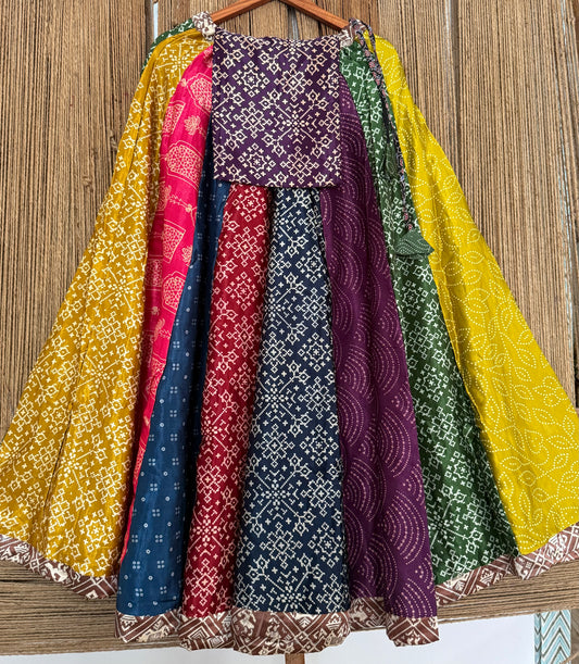 Mustard mashru silk blouse-with bandhani Patola patchwork  handcrafted mashru silk Skirt