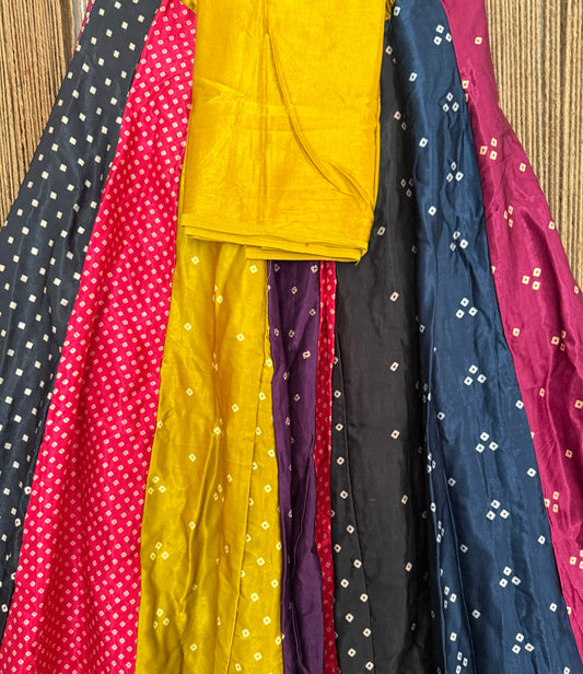 Mustard mashru silk blouse-with bandhani Patola patchwork  handcrafted mashru silk Skirt
