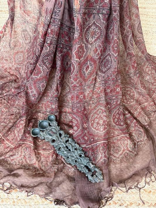 Brown  kota ajrak handcrafted dupatta