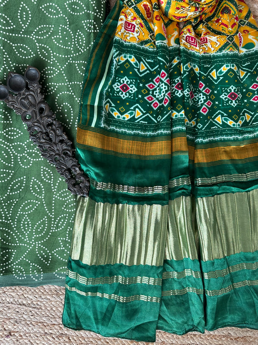 GREEN MASHRU SILK KURTA WITH PATOLA HANDCRAFTED MODAL SILK DUPATTA PS-230