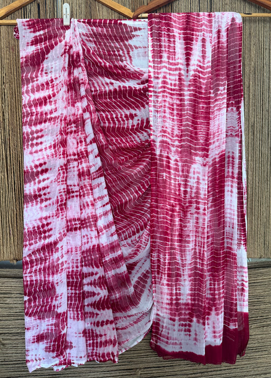 MAROON WHITE SHIBORI LEHRRIYA HANDCRAFTED CHIFFON SARI CL-4