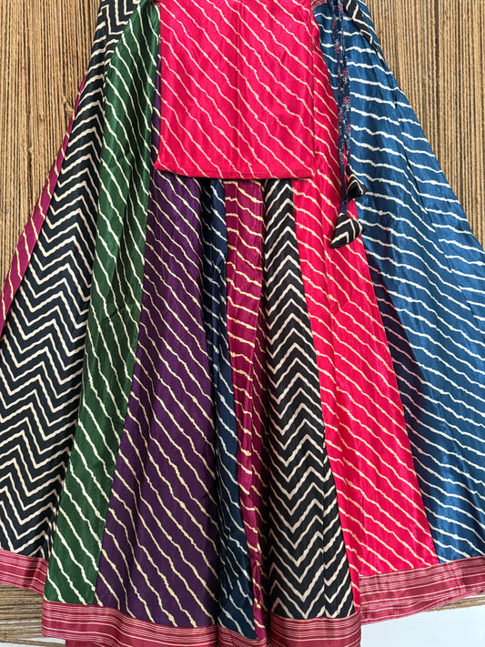 Pink mashru silk blouse-with Multicolour patchwork  handcrafted mashru silk Skirt