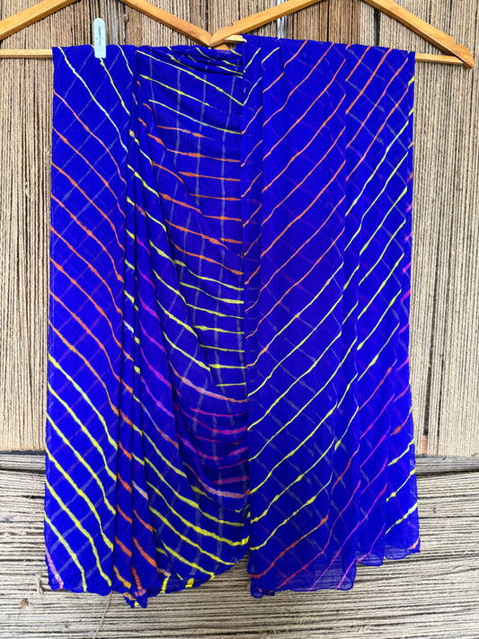 AZURE BLUE MULTI LEHERIYA HANDCRAFTED  CHIFFON SARI CL -1042