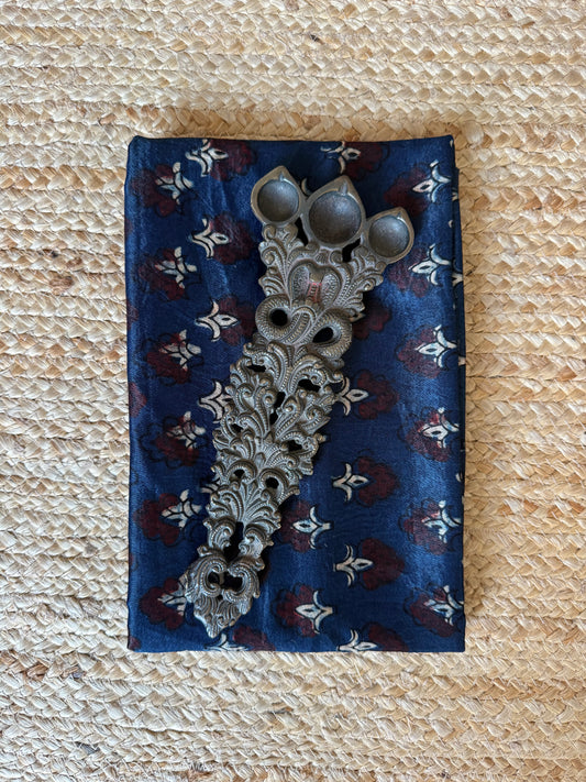 NAVY BLUE AJRAKH MASHRU SILK UN STITCHED BLOUSE PIECE