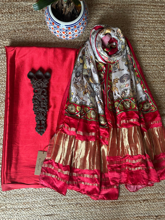 RED MASHRU  SILK KURTA WITH PATOLA HANDCRAFTED MODAL SILK DUPATTA