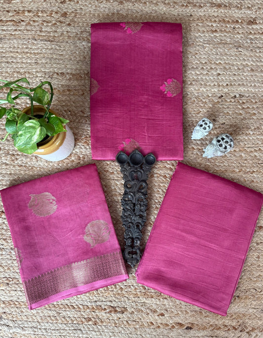 Cherry Pink Chanderi Handloom Banarsi Booti Three Piece Suit