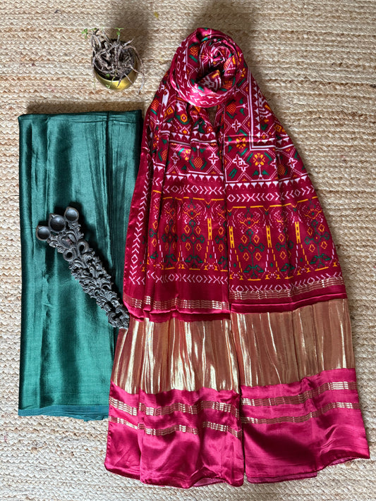 GREEN SOLID MASHRU SILK KURTA WITH  PATOLA PICHWAI HANDCRAFTED MODALSILK DUPATTA PS-246