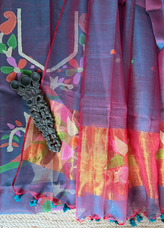 CHESTNUT BROWN HANDWOVEN JAMDANI PURE MUSLIN SILK KURTA SET MJK-113