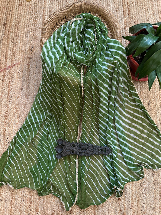 MEHENDI GREEN CHIFFON LEHERIYA DUPATTA