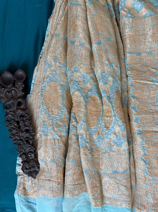 PEACOCK BLUE SOLID MODAL SILK KURTA WITH NEEMZARI HANDCRAFTED GEORGETTE DUPATTA ps-226
