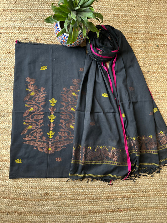 BLACK JAMDANI WOVEN MULL KURTA SET