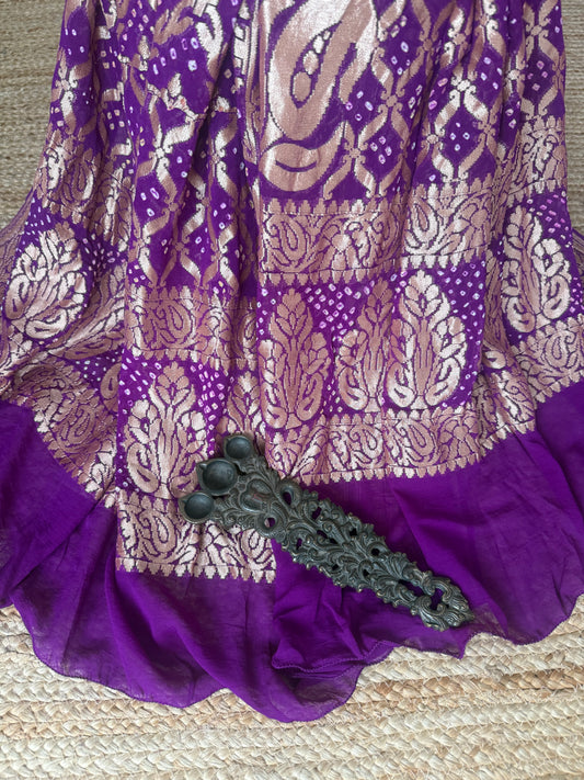 Palatinate Purple handwoven neemzari bareek bandhani in khaddi georgette dupatta  bd-1081