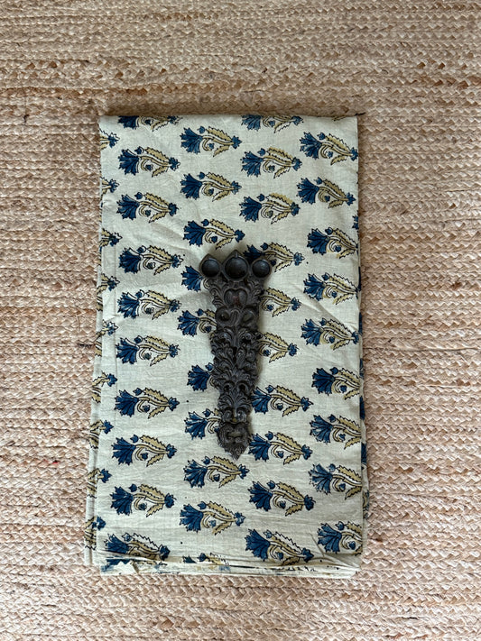 Beige ajrakh handcrafted natural dye printed fabric  cf - 10