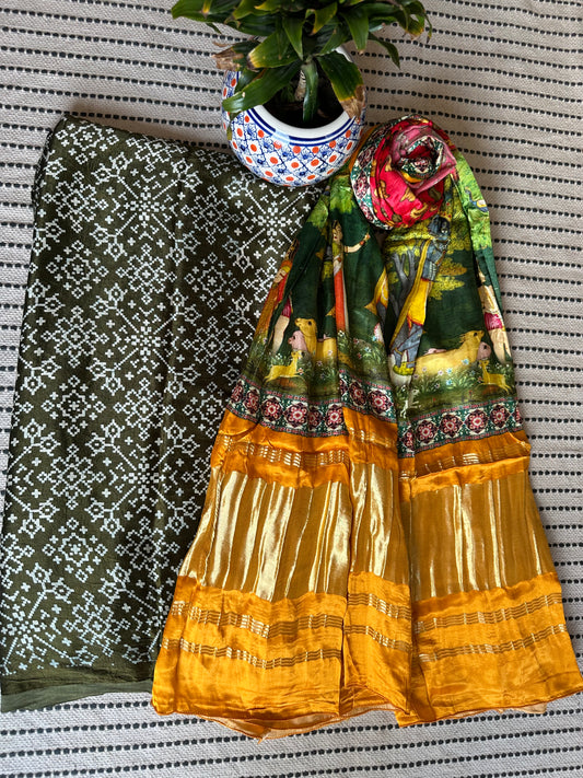 MEHENDI GREEN SILK KURTA WITH PATOLA PRINTED MODAL SILK DUPATTAS