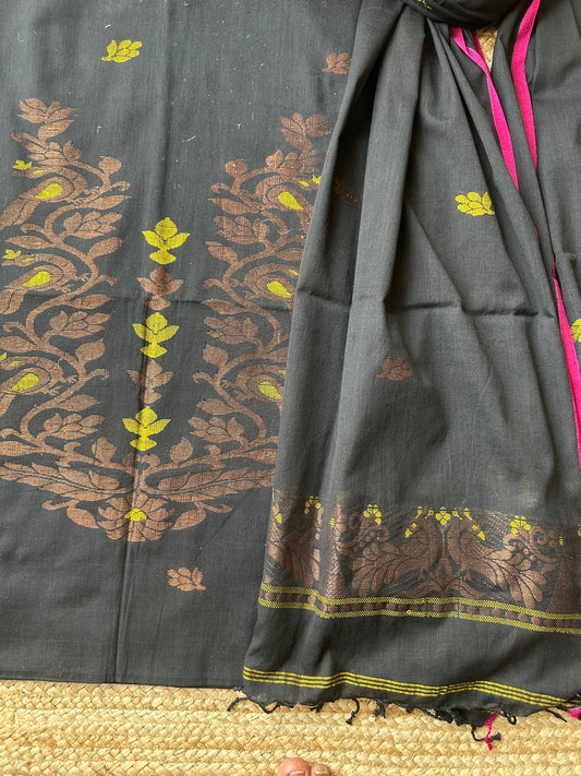 BLACK JAMDANI WOVEN MULL KURTA SET