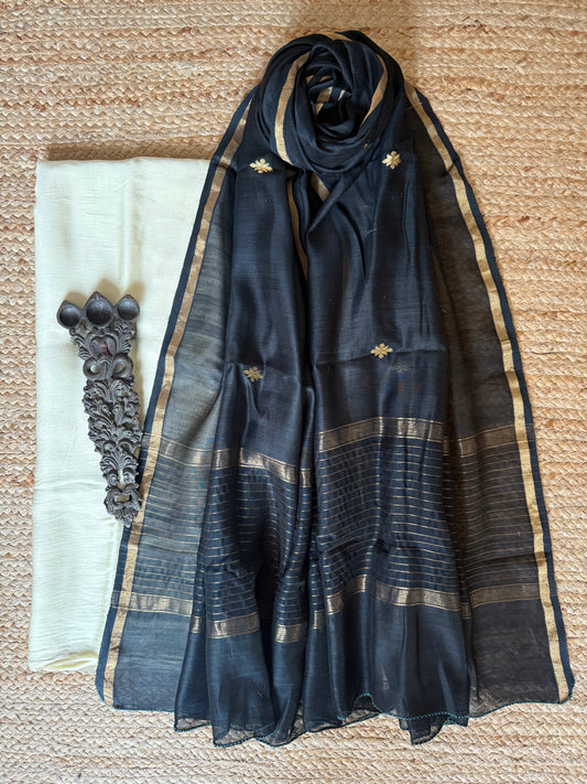 BEIGE GOLDEN MUGA SILK KURTA WITH CHANDERI HANDLOOM SILK  DUPATTA
