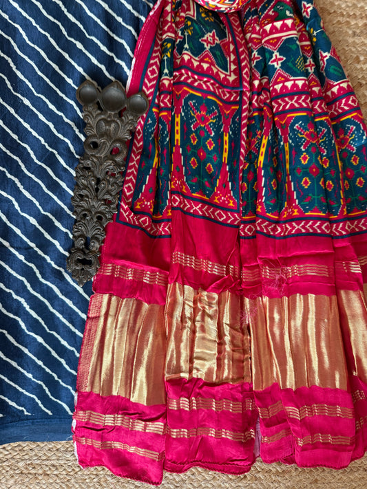 BLUE LEHERIYA MASHRU SILK KURTA WITH PATOLA HANDCRAFTED MODAL SILK DUPATTA PS-223