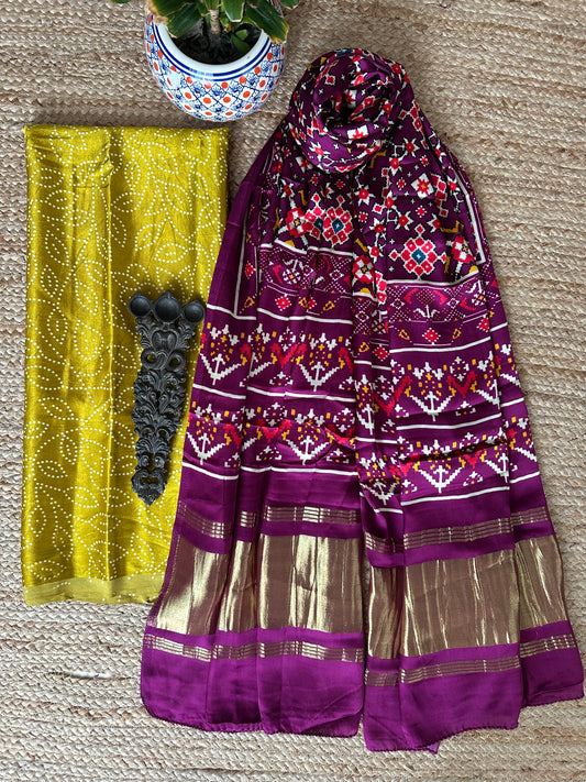 Mustard mashru silk kurta with patola printed modal silk dupattas  ps-17