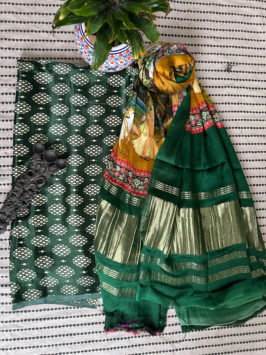 GREEN SILK KURTA WITH PATOLA PRINTED MODAL SILK DUPATTAS