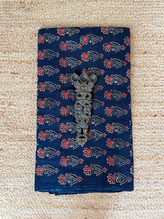 Blue ajrakh handcrafted natural dye printed fabric  cf - 10