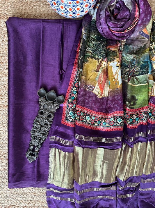 PURPLE MASHRU  SILK KURTA WITH PATOLA HANDCRAFTED MODAL SILK DUPATTA PS- 1013