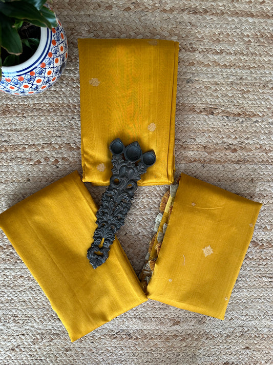 Mustard Katan silk certified handloom Banarsi Booti three piece suit