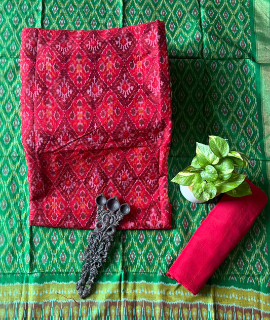 Red raw silk ikkat hanwoven kurta with Bottom ikkat patola pure  silk handwoven dupatta