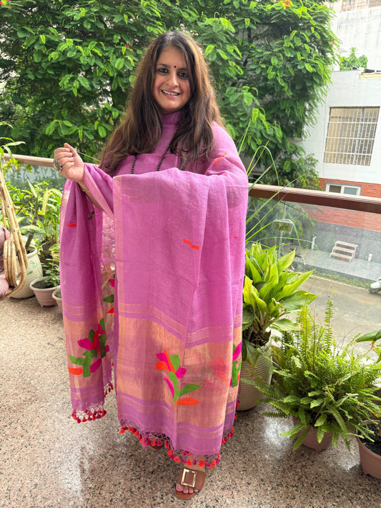LILAC PURPLE TISSUE LINEN JAMDANI HANDWOVEN KURTA SET