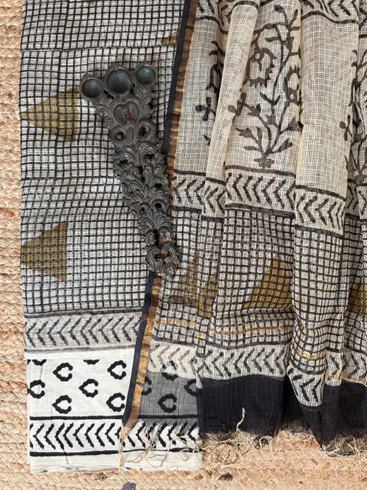 Lvory & Black  turquoise kota handblock suit set