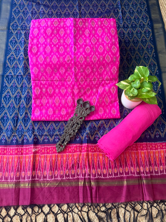 Barbie Pink raw silk ikkat hanwoven kurta with Bottom ikkat patola pure  silk handwoven dupatta