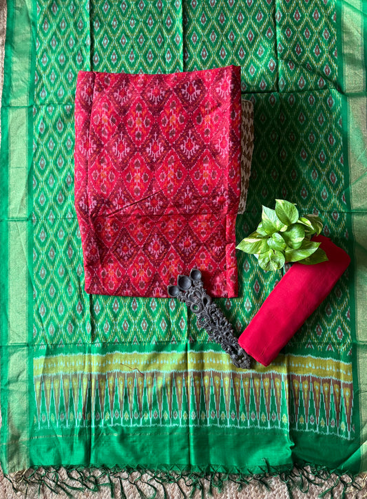 Red raw silk ikkat hanwoven kurta with Bottom ikkat patola pure  silk handwoven dupatta