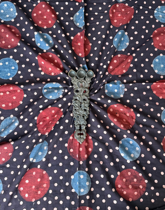 Black ajrakh  handcrafted cotton silk un stitched blouse piece