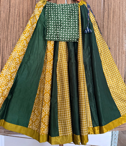 Green mashru silk blouse-with Multicolour patchwork  handcrafted mashru silk Skirt