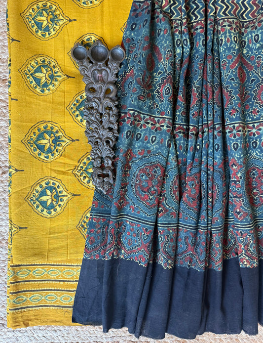 MUSTARD AJRAKH HANDBLOCK COTTON KURTA WITH AJRAKH DUPATTA